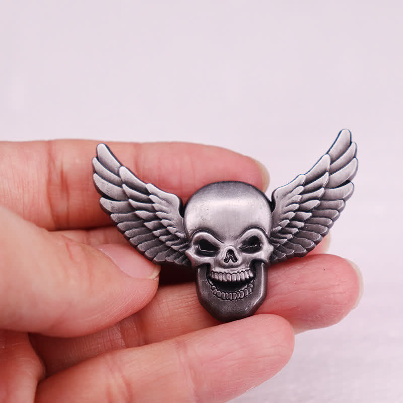 Winged Demonic Laughing Skull Head Brooch