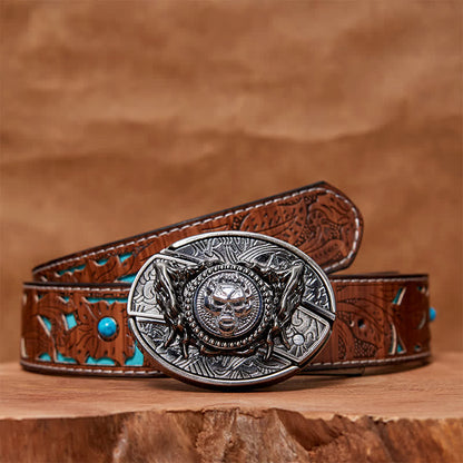 Men's DIY Rotating Skull Hidden Folding Knife Leather Belt