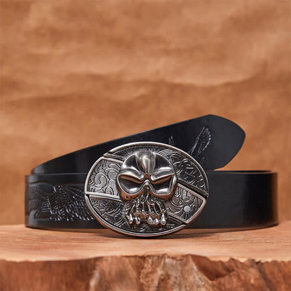 Men's DIY Skull Head Hidden Folding Knife Leather Belt
