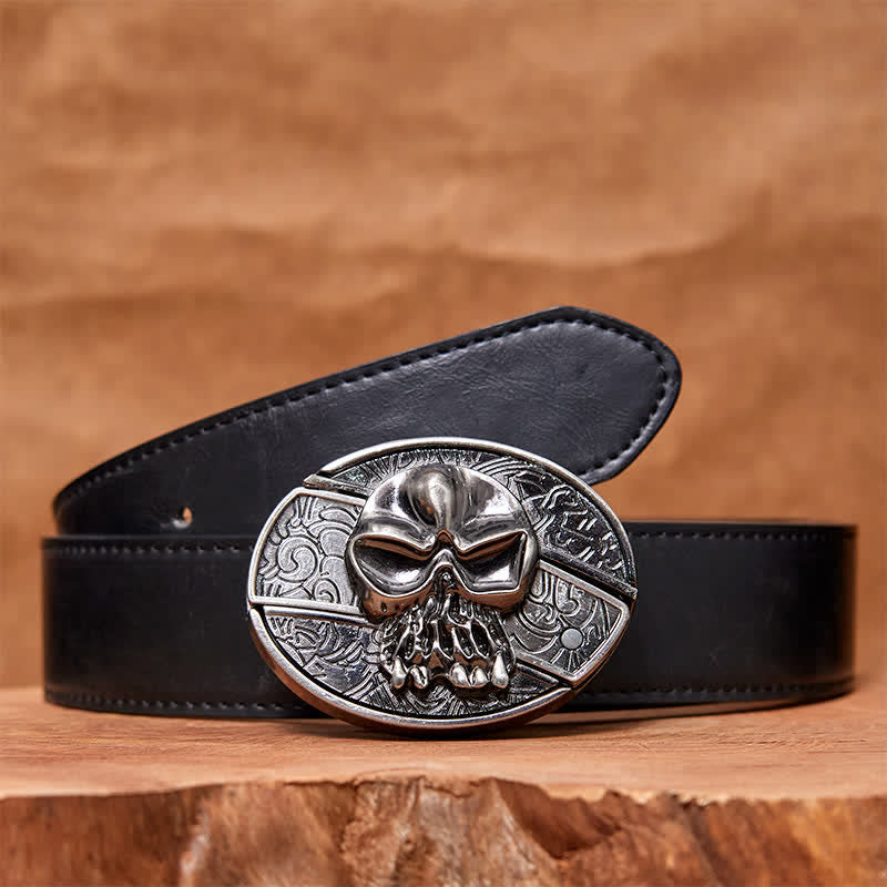 Men's DIY Skull Head Hidden Folding Knife Leather Belt