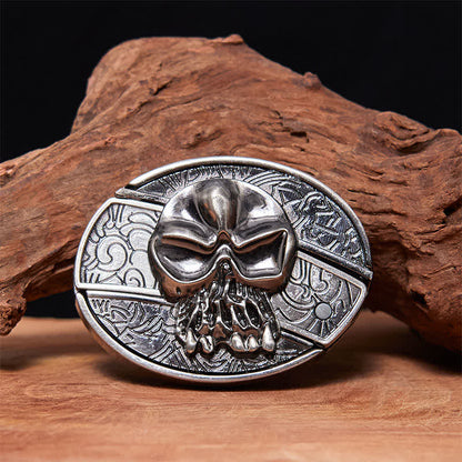 Men's DIY Skull Head Hidden Folding Knife Leather Belt