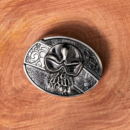 Men's DIY Skull Head Hidden Folding Knife Leather Belt