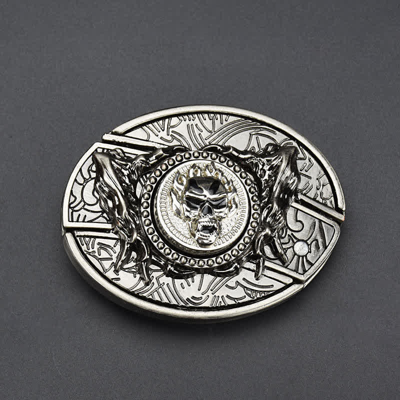 Men's Rotating Skull Leather Belt With Folding Knife